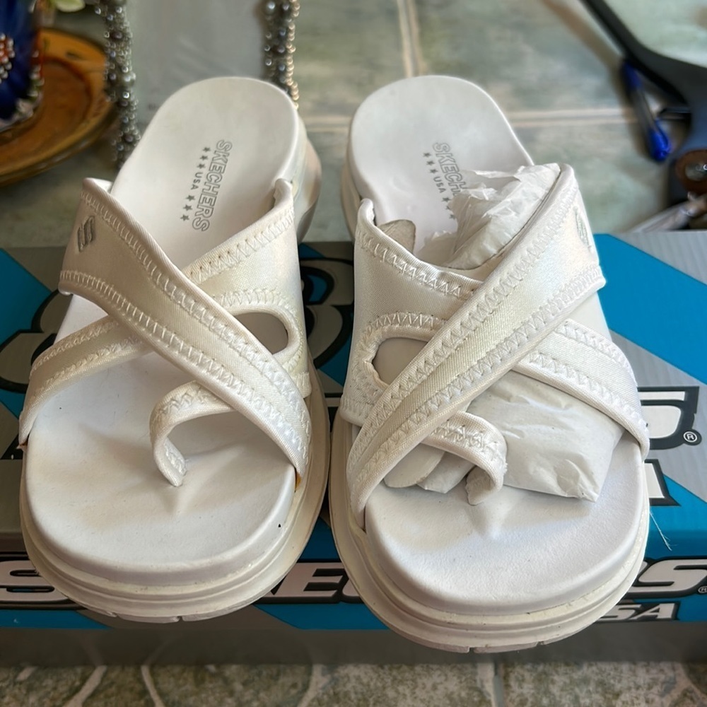 White Skechers Sandals
